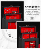 Homde Jewelry Organizer with Glass Window, 3 Drawers and Necklace Hooks-Homde