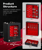 Homde Jewelry Organizer with Glass Window, 3 Drawers and Necklace Hooks-Homde
