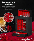 Homde Jewelry Organizer with Glass Window, 3 Drawers and Necklace Hooks-Homde