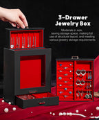 Homde Jewelry Organizer with Glass Window, 3 Drawers and Necklace Hooks-Homde