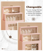 Homde Jewelry Organizer with Glass Window, 3 Drawers and Necklace Hooks-Homde
