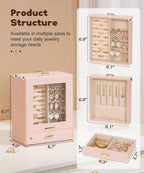 Homde Jewelry Organizer with Glass Window, 3 Drawers and Necklace Hooks-Homde