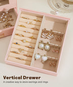Homde Jewelry Organizer with Glass Window, 3 Drawers and Necklace Hooks-Homde