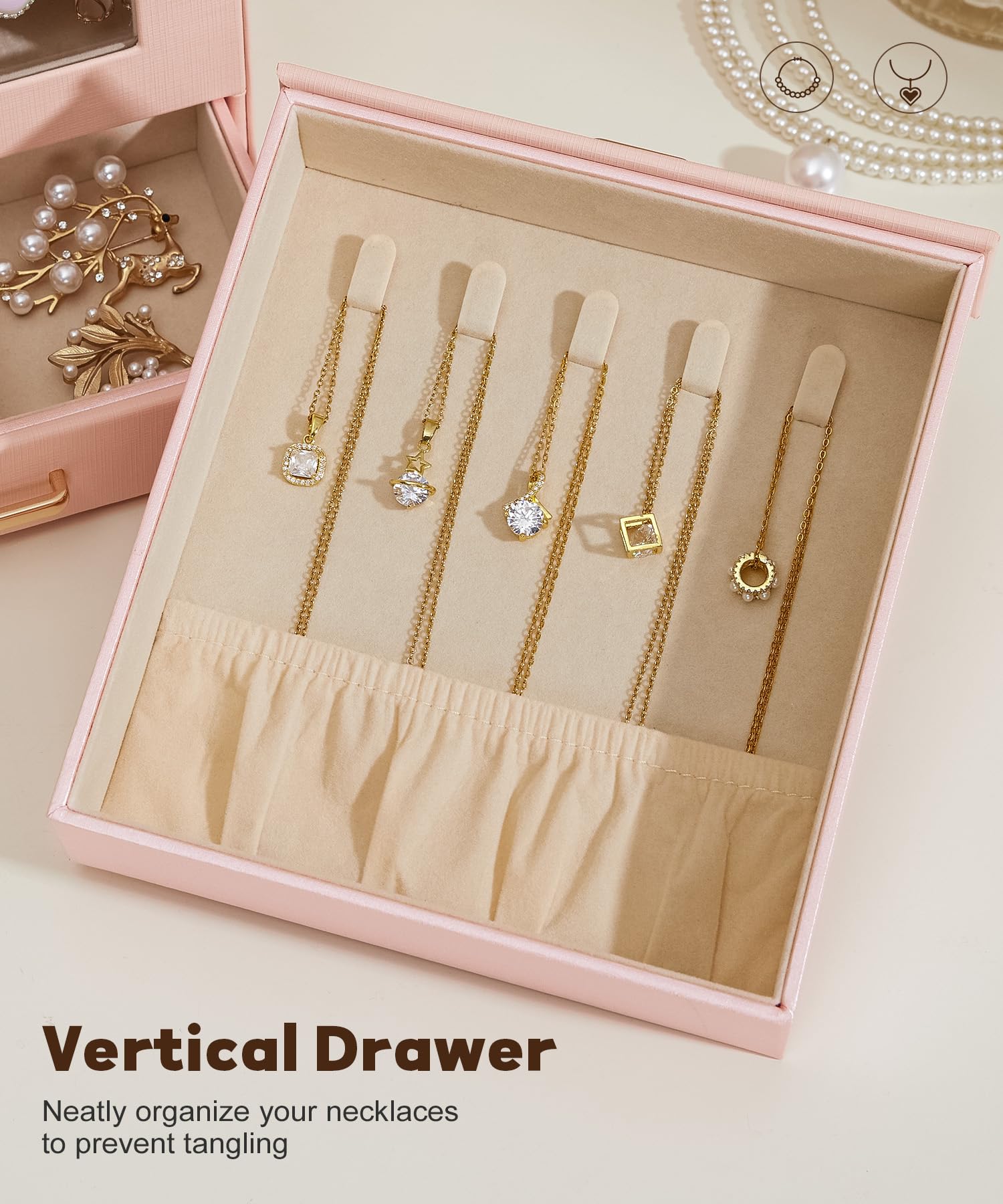 Homde Jewelry Organizer with Glass Window, 3 Drawers and Necklace Hooks-Homde