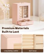 Homde Jewelry Organizer with Glass Window, 3 Drawers and Necklace Hooks-Homde