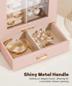 Homde Jewelry Organizer with Glass Window, 3 Drawers and Necklace Hooks-Homde