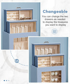 Homde Jewelry Organizer with Glass Window, 3 Drawers and Necklace Hooks-Homde