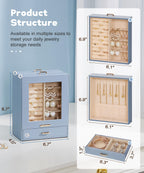 Homde Jewelry Organizer with Glass Window, 3 Drawers and Necklace Hooks-Homde