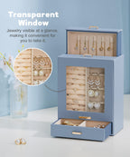 Homde Jewelry Organizer with Glass Window, 3 Drawers and Necklace Hooks-Homde