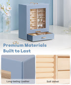 Homde Jewelry Organizer with Glass Window, 3 Drawers and Necklace Hooks-Homde