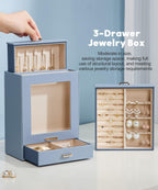 Homde Jewelry Organizer with Glass Window, 3 Drawers and Necklace Hooks-Homde