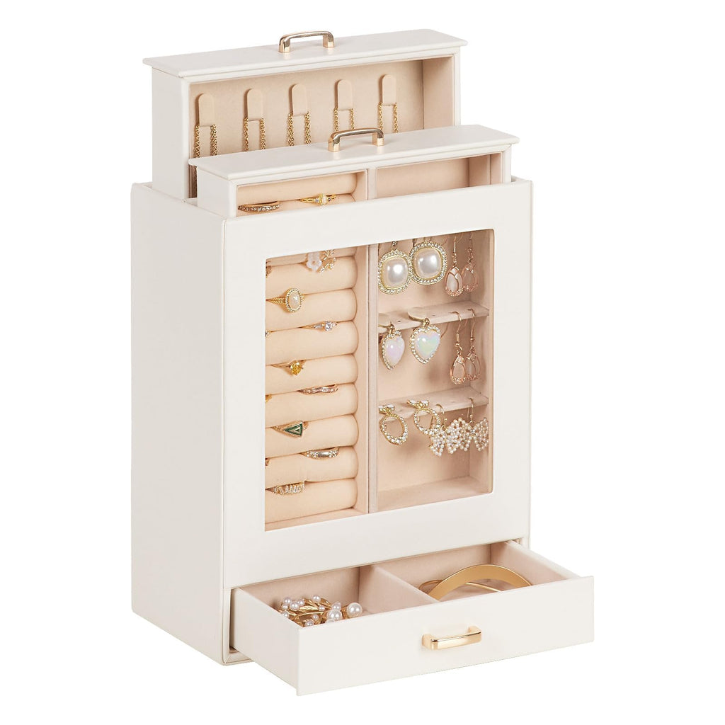 Homde Jewelry Organizer with Glass Window, 3 Drawers and Necklace Hooks-Homde