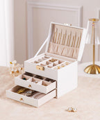 Homde Small Girls Jewelry Box with Lock, Removable Tray and 2 Drawers-Homde