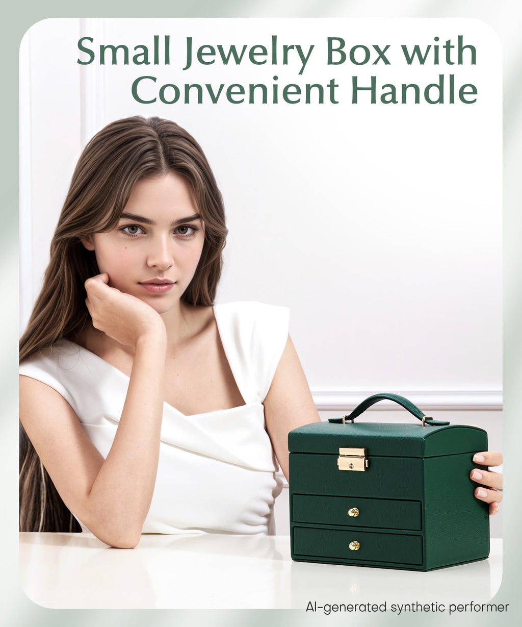 Homde Small Girls Jewelry Box with Lock, Removable Tray and 2 Drawers-Homde