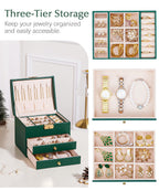 Homde Small Girls Jewelry Box with Lock, Removable Tray and 2 Drawers-Homde