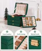 Homde Small Girls Jewelry Box with Lock, Removable Tray and 2 Drawers-Homde