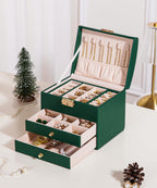 Homde Small Girls Jewelry Box with Lock, Removable Tray and 2 Drawers-Homde