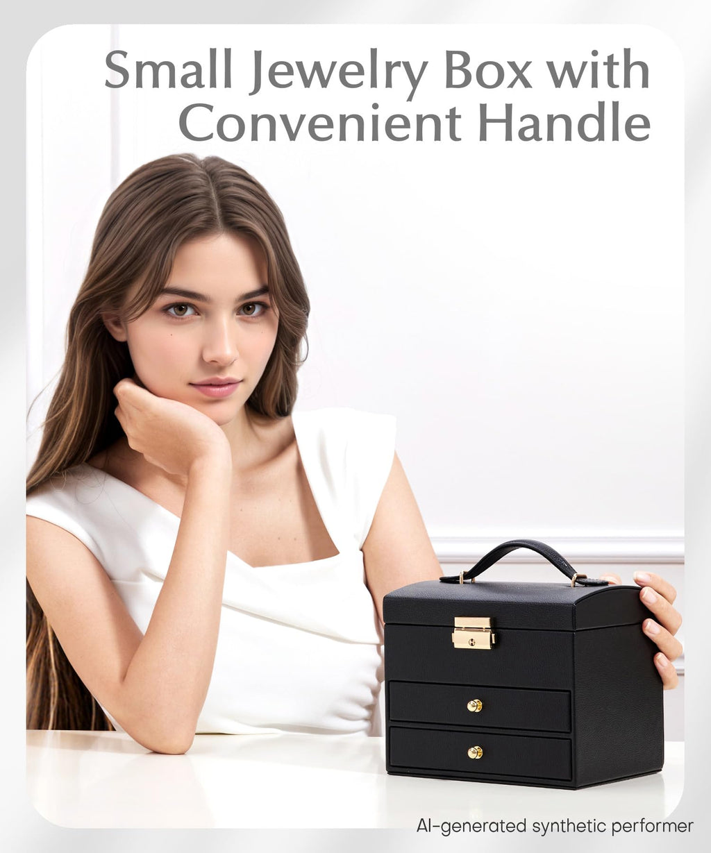 Homde Small Girls Jewelry Box with Lock, Removable Tray and 2 Drawers-Homde
