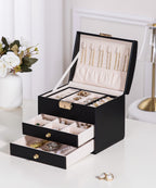 Homde Small Girls Jewelry Box with Lock, Removable Tray and 2 Drawers-Homde