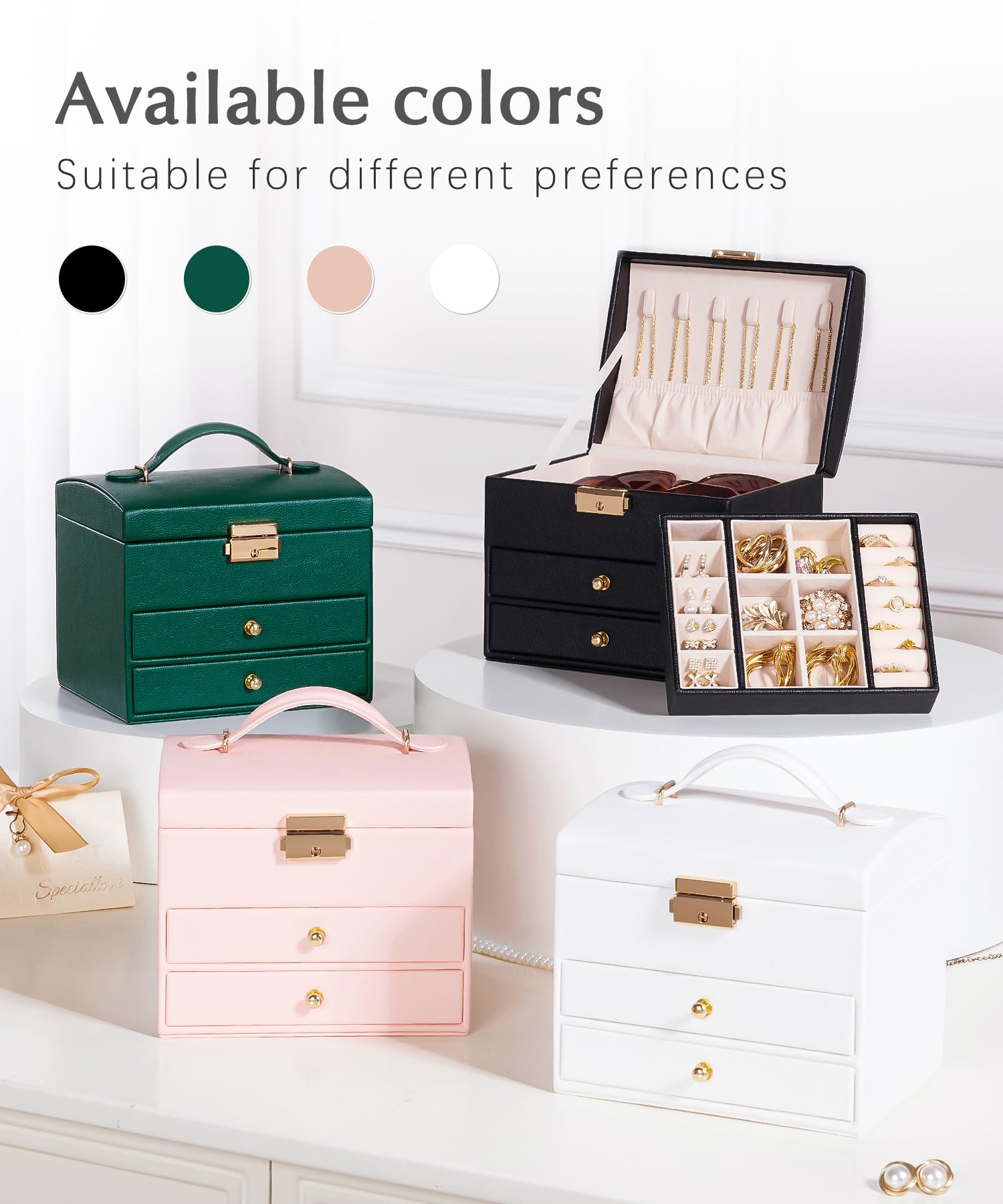 Homde Small Girls Jewelry Box with Lock, Removable Tray and 2 Drawers-Homde