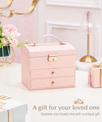Homde Small Girls Jewelry Box with Lock, Removable Tray and 2 Drawers-Homde