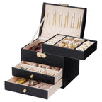 Homde Small Girls Jewelry Box with Lock, Removable Tray and 2 Drawers-Homde