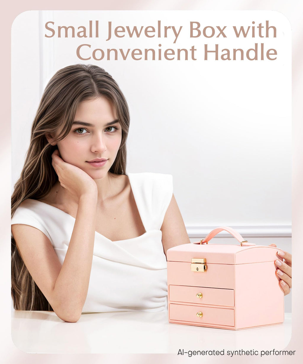 Homde Small Girls Jewelry Box with Lock, Removable Tray and 2 Drawers-Homde