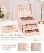 Homde Small Girls Jewelry Box with Lock, Removable Tray and 2 Drawers-Homde