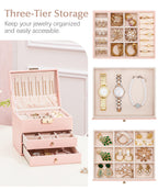 Homde Small Girls Jewelry Box with Lock, Removable Tray and 2 Drawers-Homde