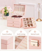 Homde Small Girls Jewelry Box with Lock, Removable Tray and 2 Drawers-Homde