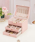 Homde Small Girls Jewelry Box with Lock, Removable Tray and 2 Drawers-Homde