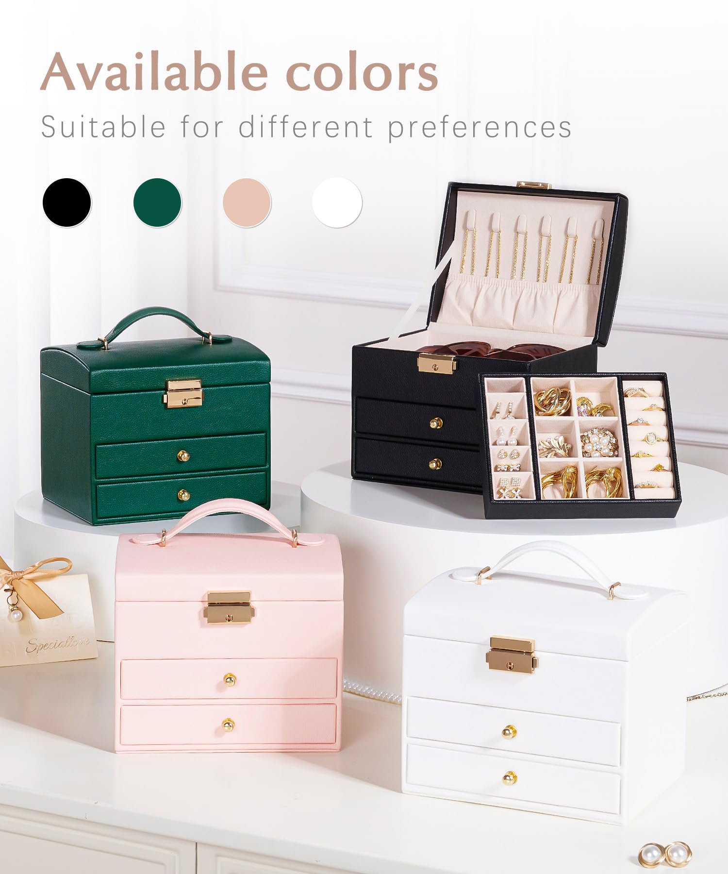 Homde Small Girls Jewelry Box with Lock, Removable Tray and 2 Drawers-Homde