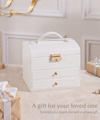 Homde Small Girls Jewelry Box with Lock, Removable Tray and 2 Drawers-Homde