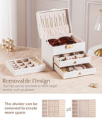 Homde Small Girls Jewelry Box with Lock, Removable Tray and 2 Drawers-Homde
