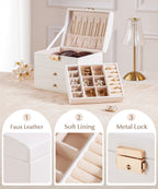 Homde Small Girls Jewelry Box with Lock, Removable Tray and 2 Drawers-Homde