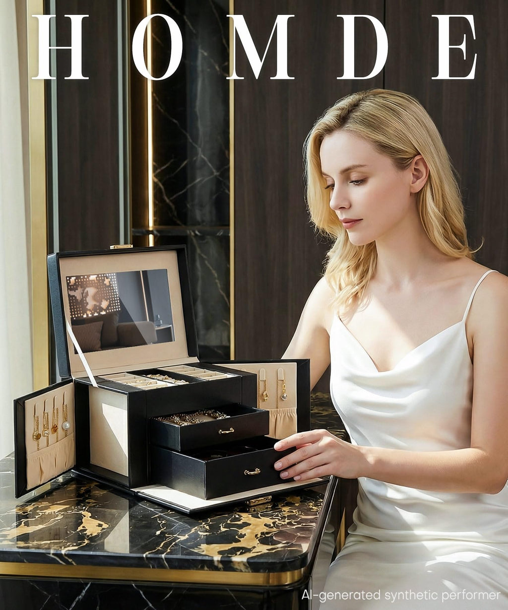 Homde Girls Jewelry Box with Lock, Mirror, 2 Drawers and Necklace Hooks-Homde