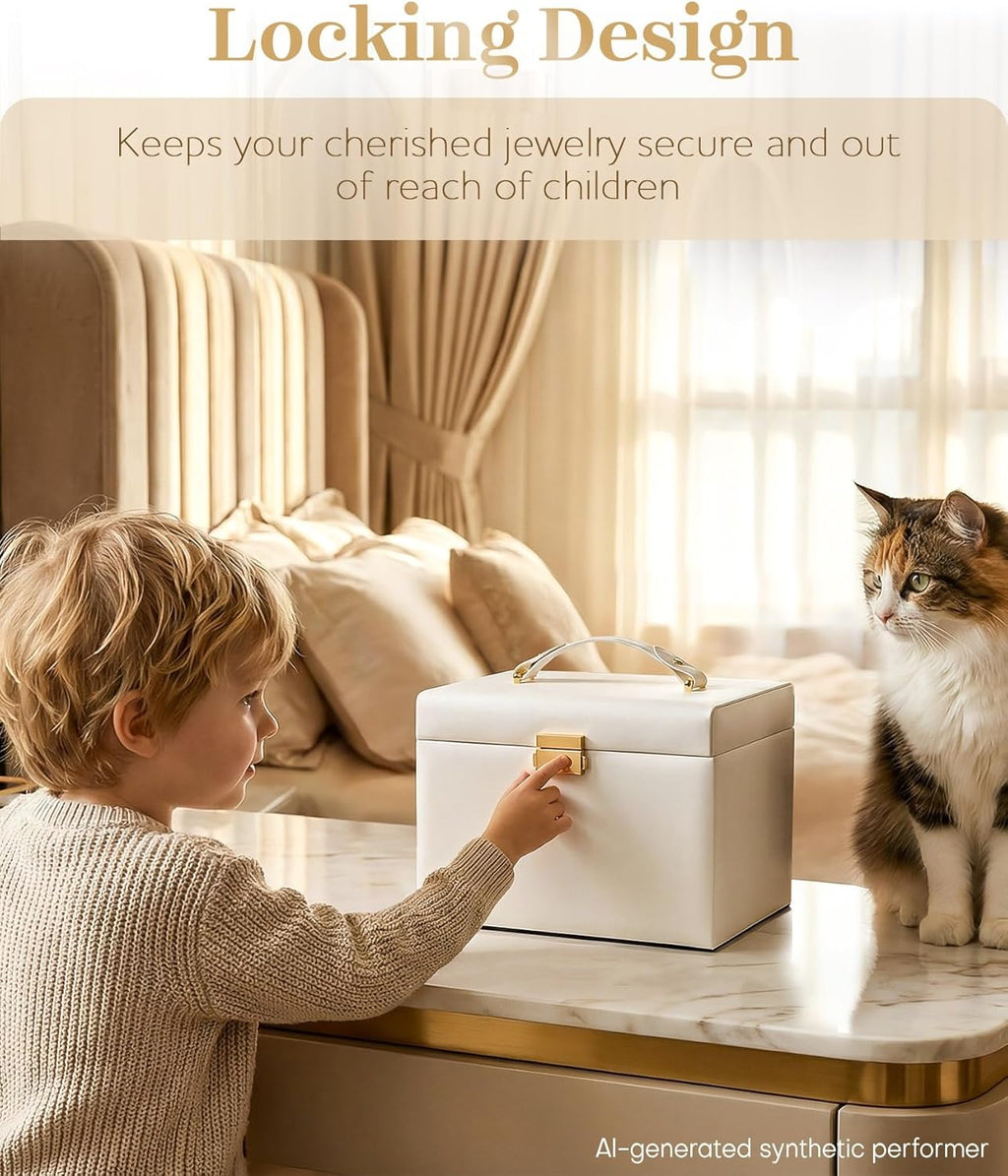 Homde Girls Jewelry Box with Lock, Mirror, 2 Drawers and Necklace Hooks-Homde