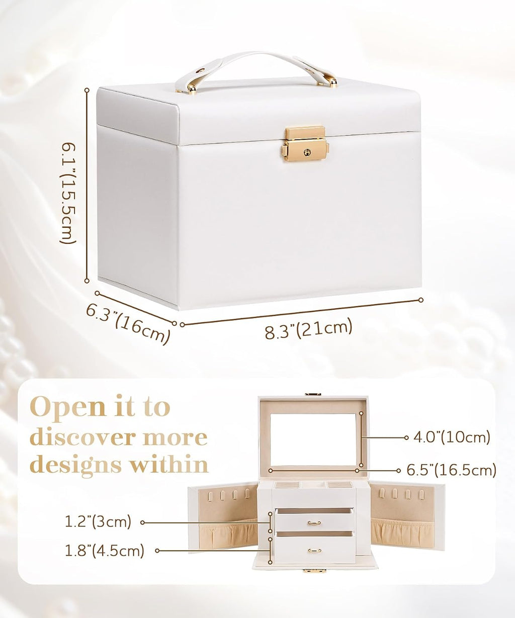 Homde Girls Jewelry Box with Lock, Mirror, 2 Drawers and Necklace Hooks-Homde