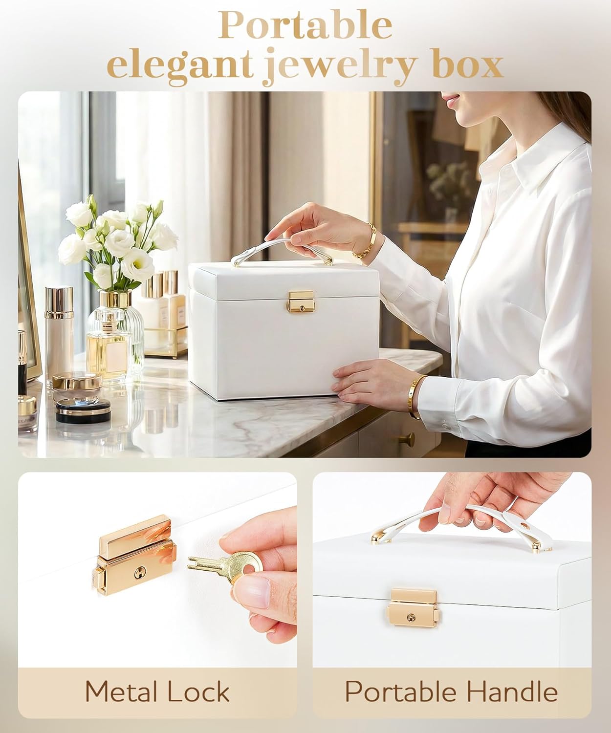 Homde Girls Jewelry Box with Lock, Mirror, 2 Drawers and Necklace Hooks-Homde
