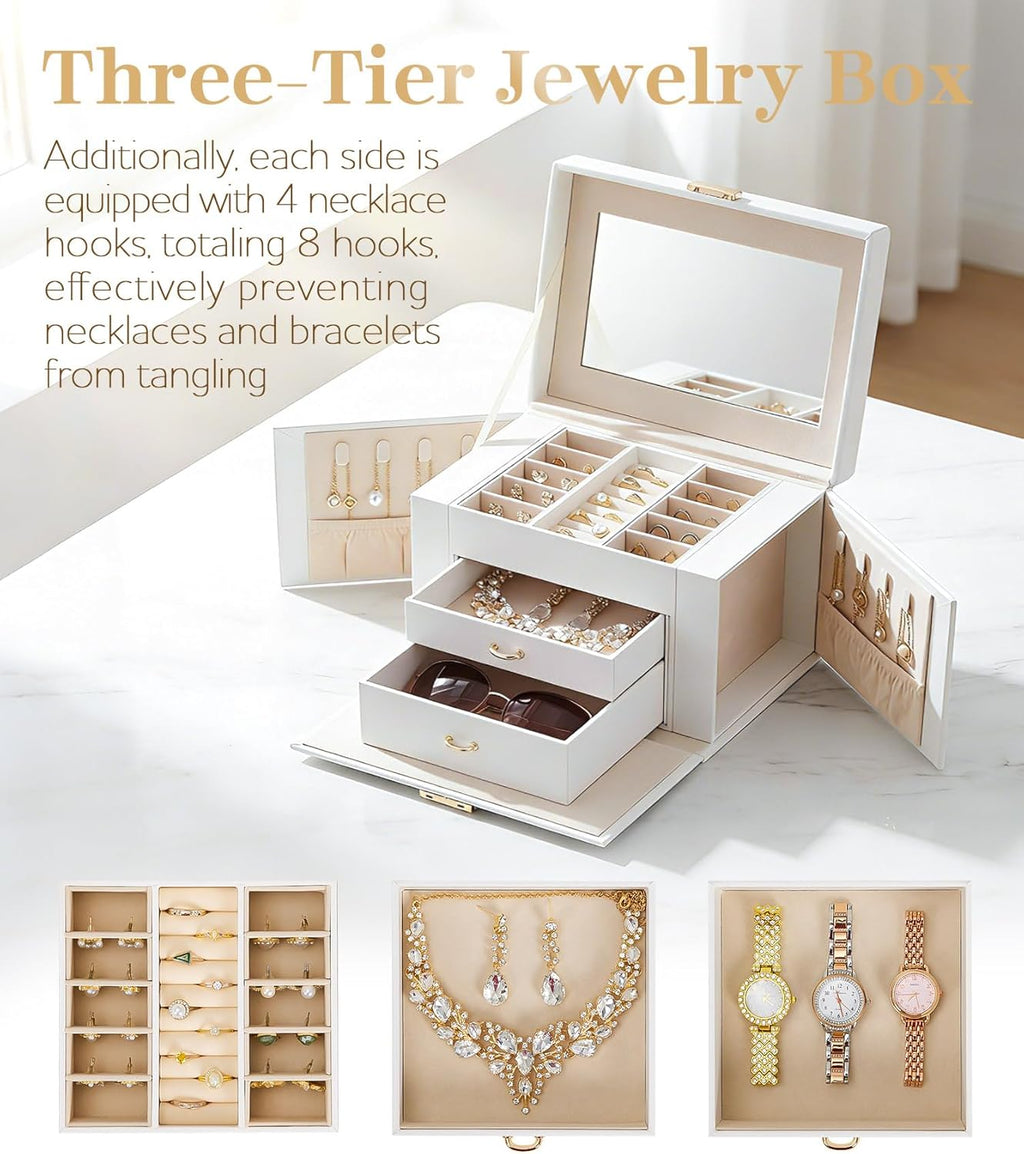 Homde Girls Jewelry Box with Lock, Mirror, 2 Drawers and Necklace Hooks-Homde