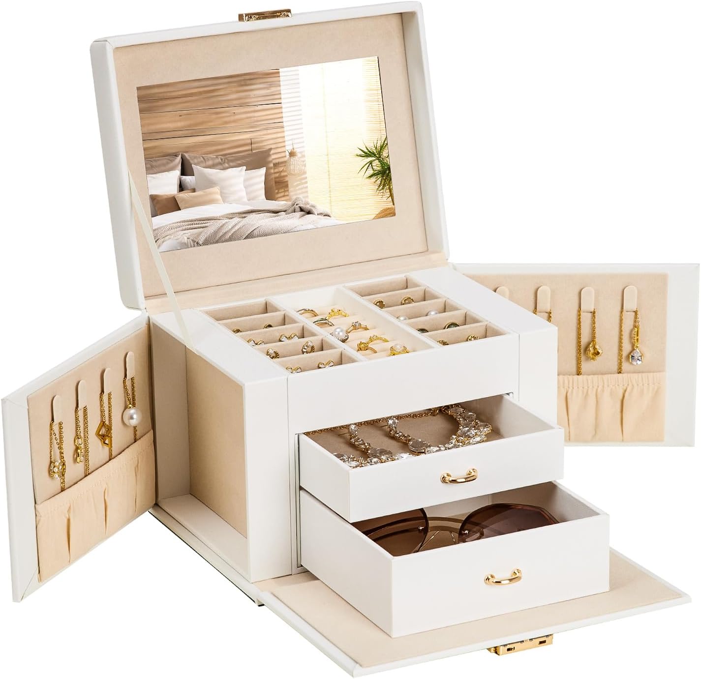 Homde Girls Jewelry Box with Lock, Mirror, 2 Drawers and Necklace Hooks-Homde