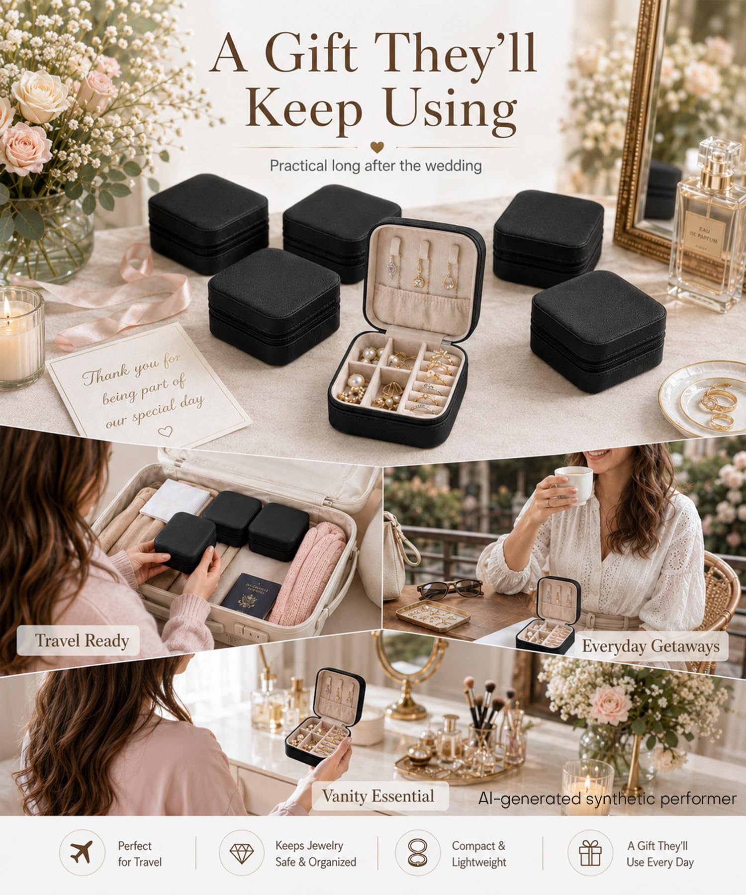 Homde 6-Pack Travel Jewelry Cases for Bridesmaids and Gifts-Homde