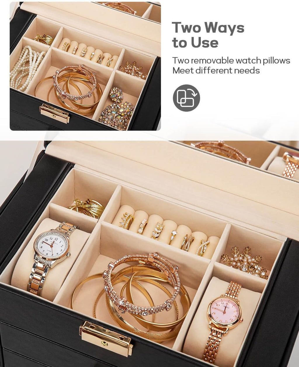 Homde Large Jewelry and Watch Box with Mirror, Lock and 4 Drawers-107-Homde