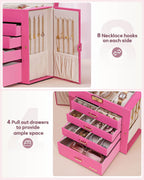 Homde Large Jewelry and Watch Box with Mirror, Lock and 4 Drawers-16-Homde