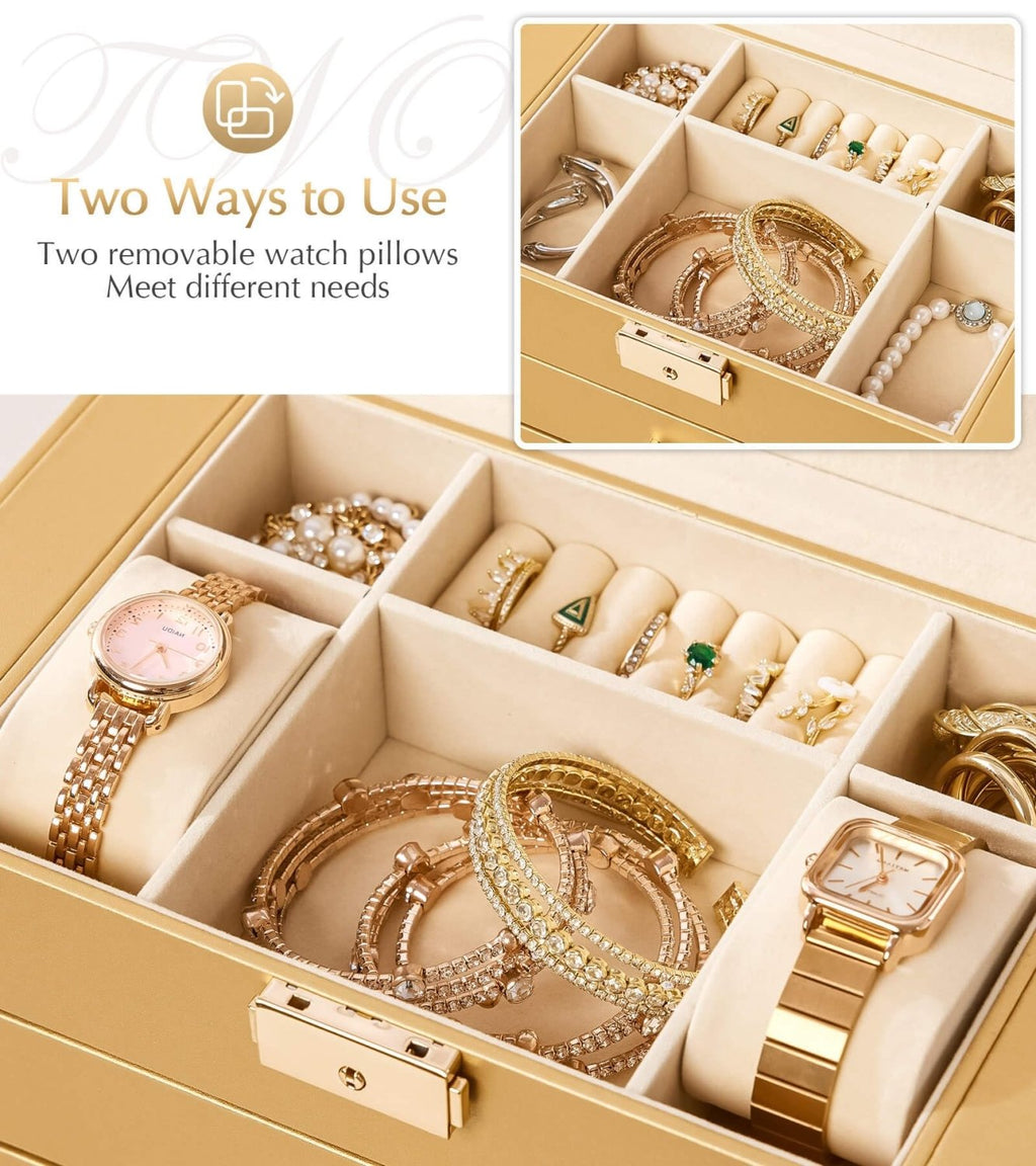 Homde Large Jewelry and Watch Box with Mirror, Lock and 4 Drawers-23-Homde
