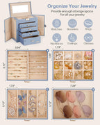 Homde Large Jewelry and Watch Box with Mirror, Lock and 4 Drawers-30-Homde