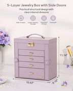Homde Large Jewelry and Watch Box with Mirror, Lock and 4 Drawers-37-Homde