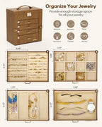 Homde Large Jewelry and Watch Box with Mirror, Lock and 4 Drawers-54-Homde