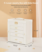 Homde Large Jewelry and Watch Box with Mirror, Lock and 4 Drawers-61-Homde