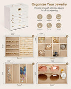 Homde Large Jewelry and Watch Box with Mirror, Lock and 4 Drawers-62-Homde